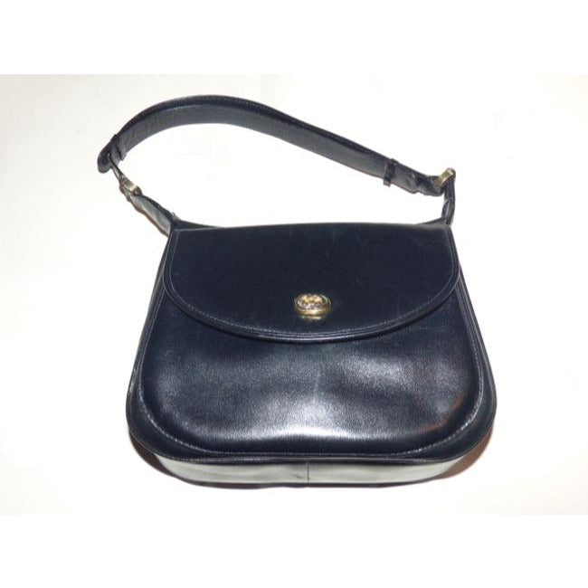 Gucci Top Handle Kelly Style Midnight Blue Black Leather Shoulder Bag