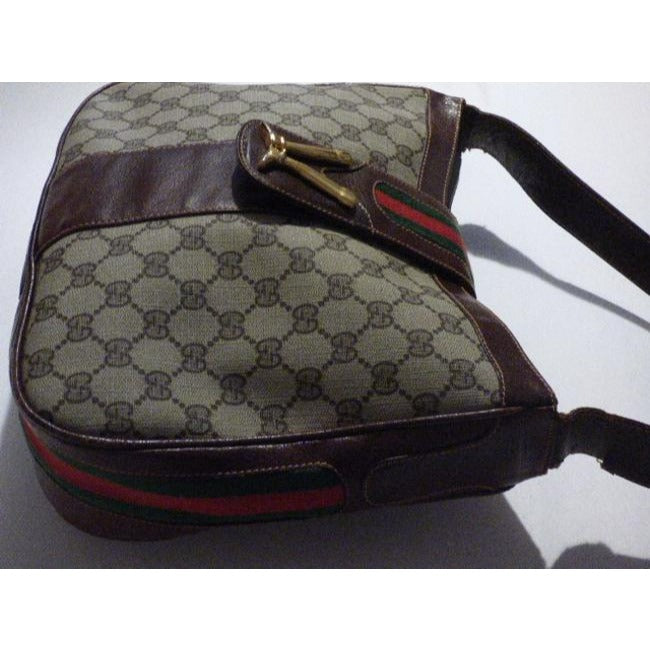 Gucci Supreme Guccissima Print Red Green Stripe And Bold Gold Boot Accent Brown Leather