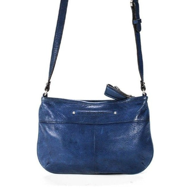 B Makowsky Denim Blue With Bold Chrome Accents Leather Cross Body Bag