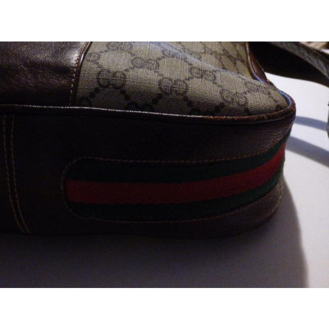 Gucci Supreme Guccissima Print Red Green Stripe And Bold Gold Boot Accent Brown Leather