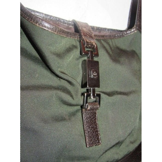 Gucci Vintage Olive Green Canvas And Brown Leather Hobo Bag