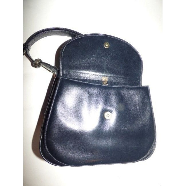 Gucci Top Handle Kelly Style Midnight Blue Black Leather Shoulder Bag