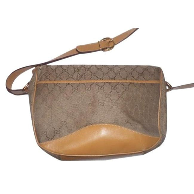 Gucci Vintage Shades Of Brown Leather Canvas Cross Body Bag