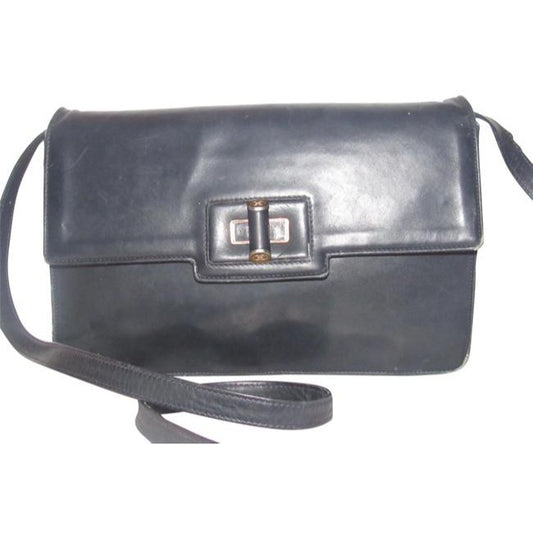 Gucci Vintage Dark Navy Blue Leather With A Cool Gold And Leather Bamboo Accent