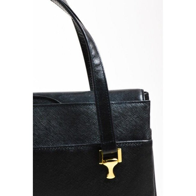 Gucci Vintage Black Textured Coated Leather Patent Shoulder Bag