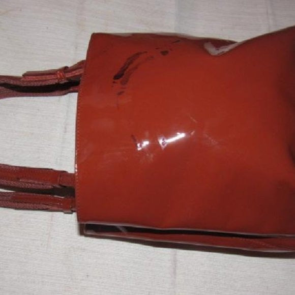 Prada Vintage Red Patent Leather And Pink Suede Petite Whipstitched Tote Bag