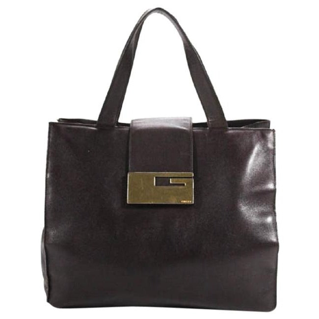Gucci Vintage Satcheltotedesigner Purses Dark Brown Leather With Gold Square G Clasp Satchel