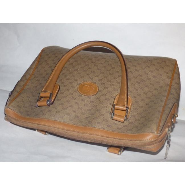 Gucci Boston Xl Two Style Purse Brown Patent Gg Canvas Satchel