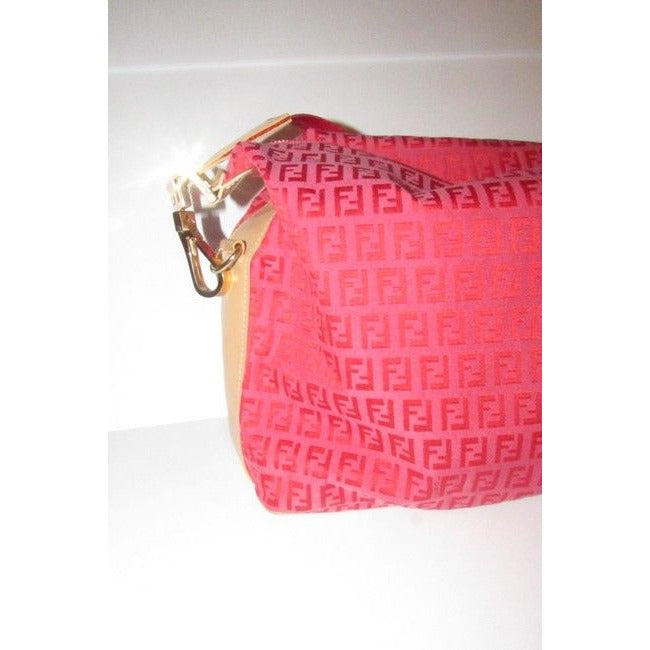 Fendi Shoulder Zucchino Cross Body Redpink Printcamel Canvas And Leather Hobo Bag