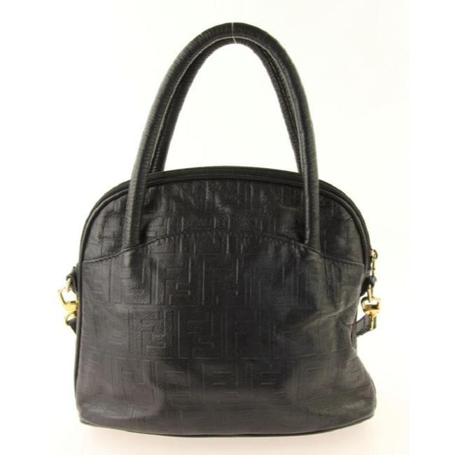 Fendi Two With Removable Strap Black Zucca Print Embossed Leather Satchel