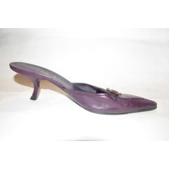 PRADA Purple Leather w Chrome Buckle Kitten Heels