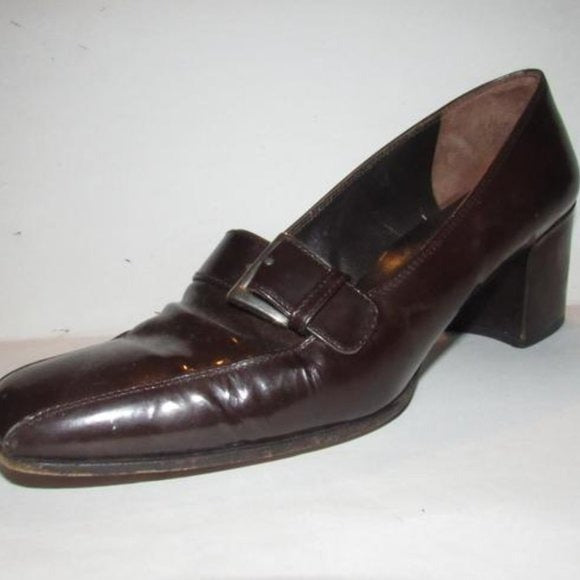 Prada RETRO Dark Brown Glossy Leather Square Toe Loafers