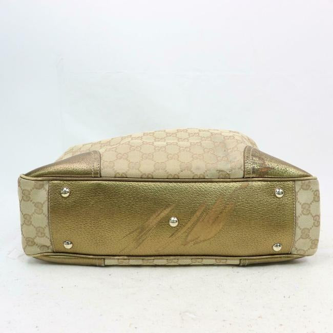 Gucci Xl Princy Gold Large G Logo Print On Tan Canvas And Gold Leather Gg