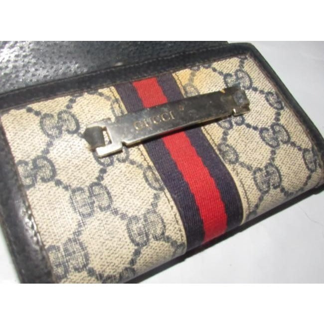 RARE, Gucci, Navy Guccissima Print, Vintage Collection, Tri Fold Wallet with a Red & Blue Stripe