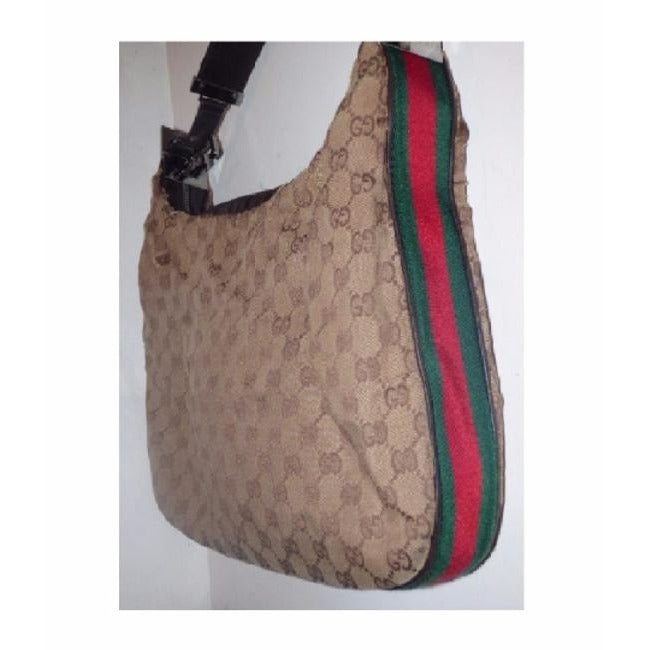 Gucci Vintage Shades Of Brown Large G Logo Leather Canvas Hobo Bag