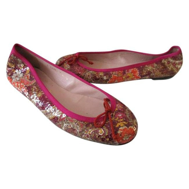 Magenta Orange Pretty Ballerinas Sequin Floral Design Made In Spain Flats Size Us