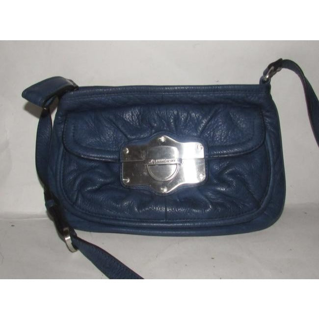 B Makowsky Denim Blue With Bold Chrome Accents Leather Cross Body Bag