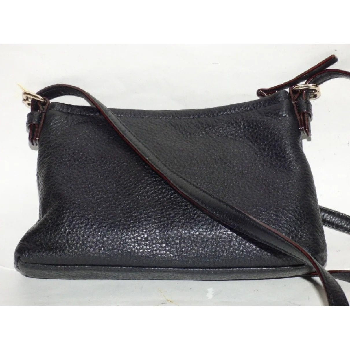 Kate Spade, classic, buttery soft black leather, rectangular, shoulder or cross body purse with top zip pocket and gold accents