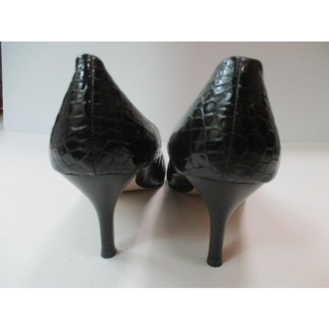 Cato Black Patent Croc Stacked Heel Pumps Size Us