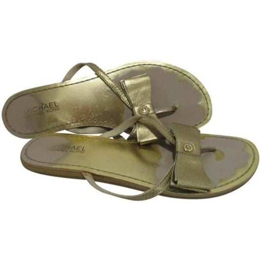 Michael Michael Kors Gold Metallic Signature Bow Accent Medallian Thong Sandals