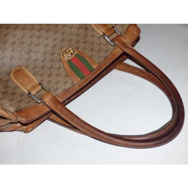 Gucci Vintage Gg Brown Small G Logo Print Coated Canvas And Brown Leather