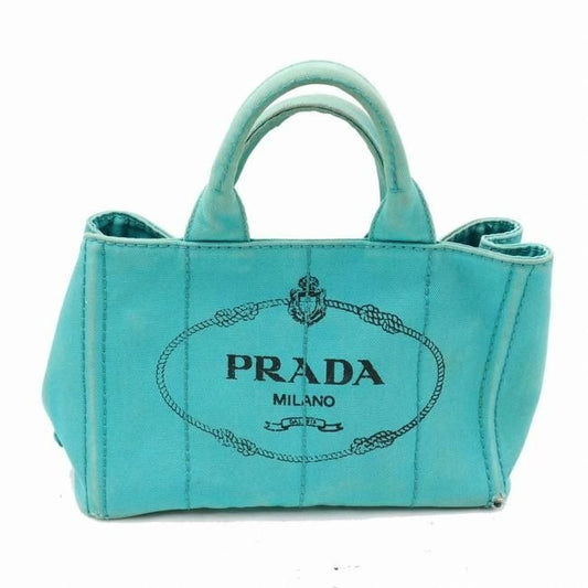 Prada Shoulder Bag Canapa Two Way Style Aqua Black Xl Logo Gold