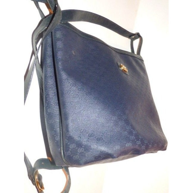 Gucci Vintage Blue Small G Logo Coated Canvas And Leather Satchel