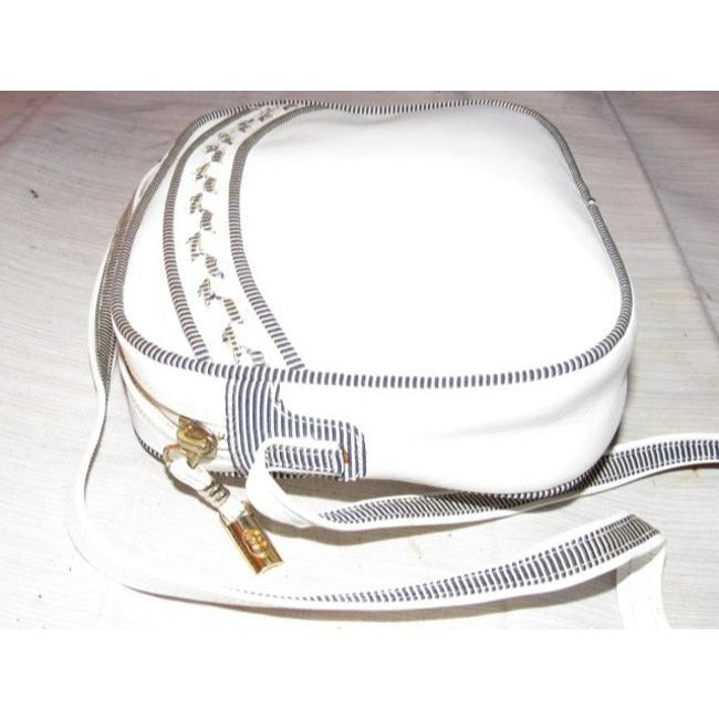 Gucci Vintage White Leather With Black And White Piping Cross Body Bag