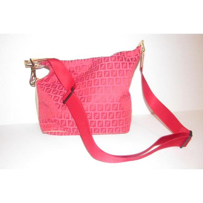 Fendi Shoulder Zucchino Cross Body Redpink Printcamel Canvas And Leather Hobo Bag