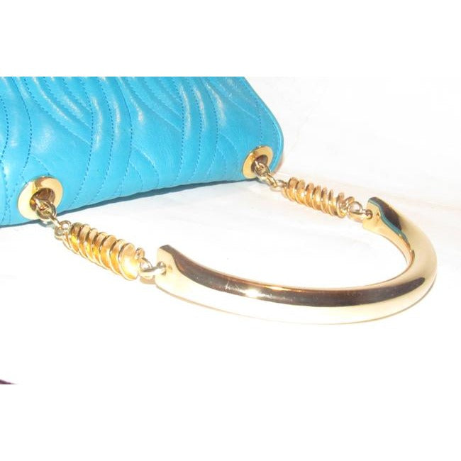 Fendi Pasta Or Noodle Purse Super Soft Turquoise Blue Quilted Leather With Bold Gold Hardware Hardwa