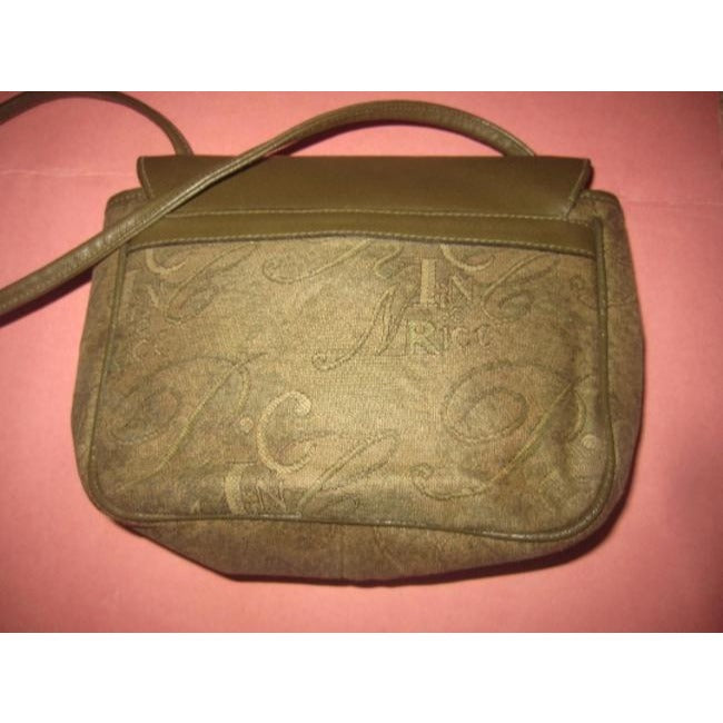 Nina Ricci Vintage Pursesdesigner Purses Olive Green Logo Print Faux Leather And Fabric Shoulder Bag