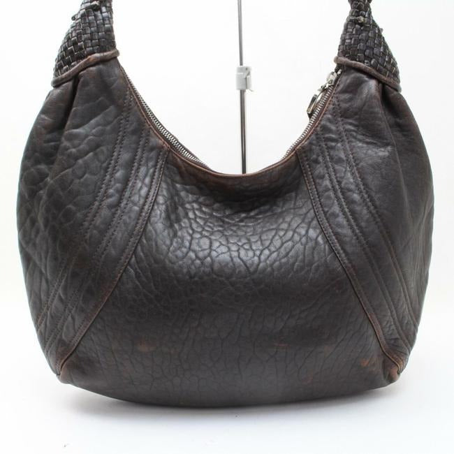 SALE! Fendi Spy Style Purses Supple Brown Leather With Woven Leather Details Hobo Bag