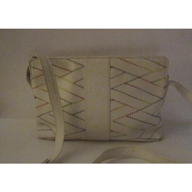 Rare Fendi Shoulder Bag With Multi Color Rainbow Stitches on White Leather