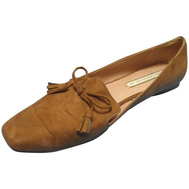Zara Brown Soft Rust Suede Square Toe Loafer Slip On Flats Size Eu