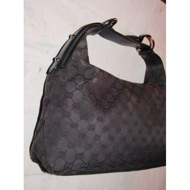 Gucci Horsebit Xl Guccissima Print Canvas Leather Accent Purses Black Leather Hobo Bag