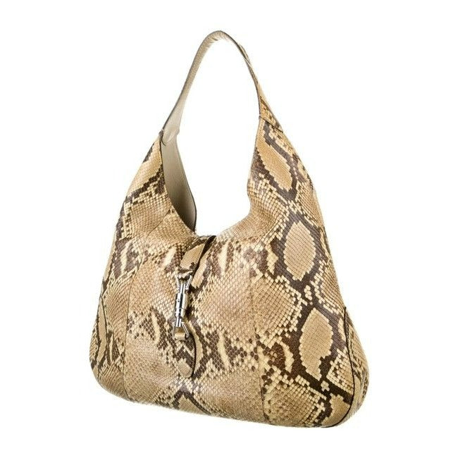 SOLD- Gucci New Jackie Xl Leather With Piston Lock Shades Of Brown Python Hobo Bag