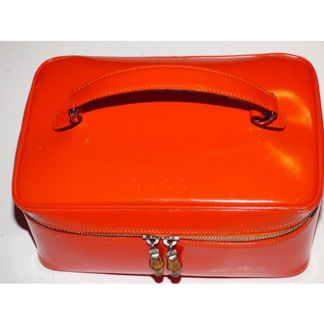 Gucci Vintage Reddish Orange Glossy Leather Satchel