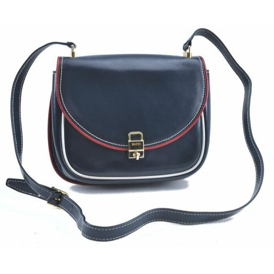 Gucci Handle Bucket Bag Padlock Xl W Gold Navy W Redwhite Trim Leather Satchel