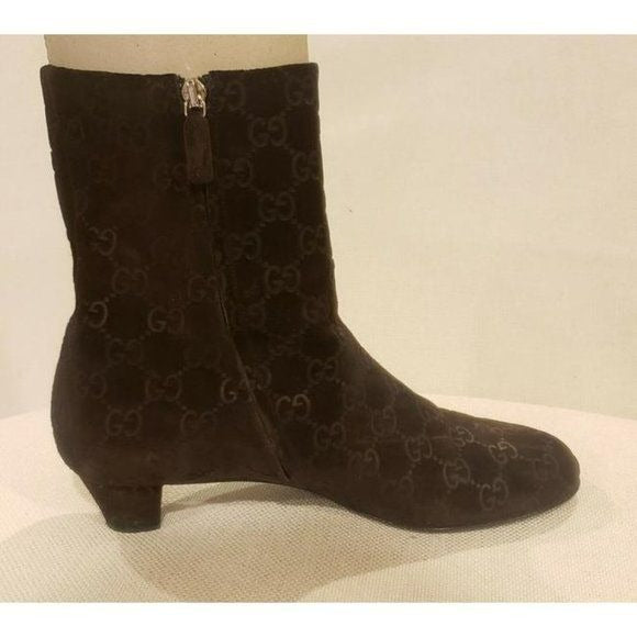 Gucci Buttery Soft Chocolate Brown GG Embossed Suede Leather Boots