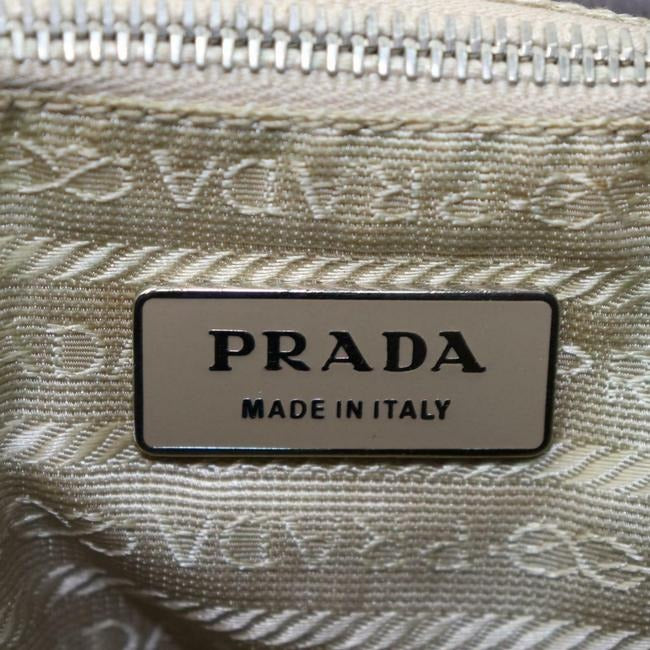 Prada Xl Hobo Style Shoulder Purse Champagne Nylon And Brown Leather With Chrome Hardware Satchel