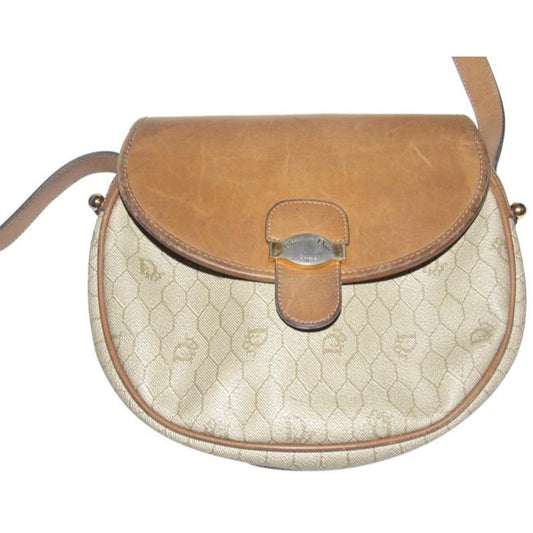 Dior Vintage Pursesdesigner Purses Honeycomb Print Coated Canvas And Camel Leather Cross Body Bag