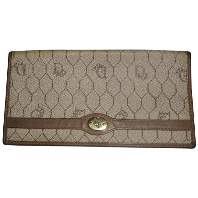 Dior Taupe & Brown Honeycomb Print Leather Wallet