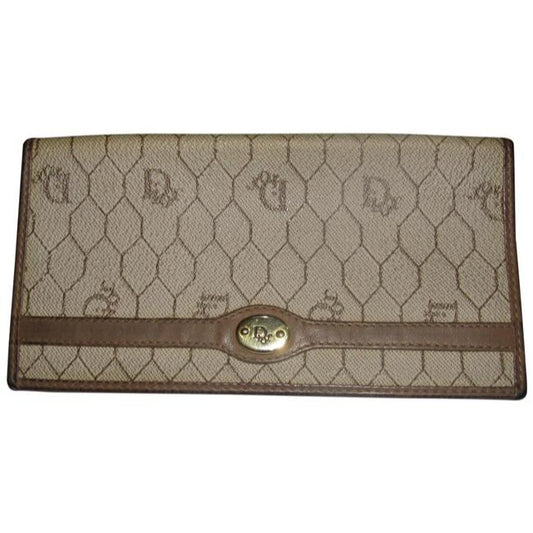 Dior Taupe & Brown Honeycomb Print Leather Wallet