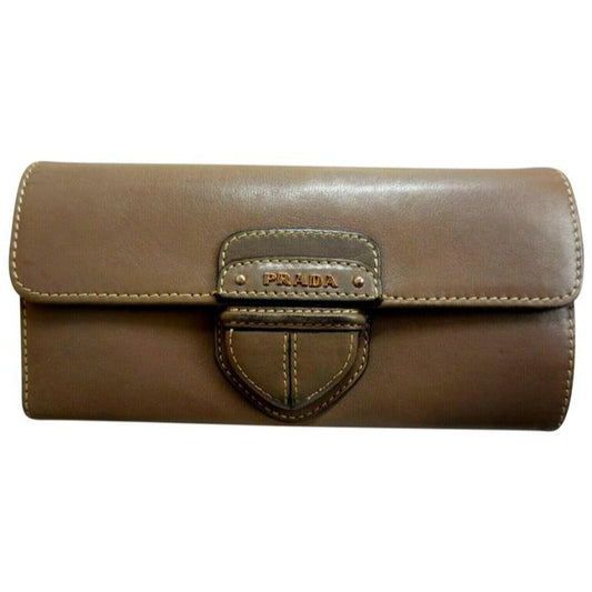 Prada Dark Taupe Or Argilla City Calf Line Continental Wallet