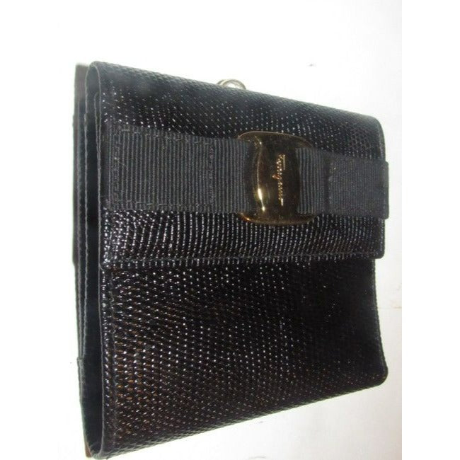 Salvatore Ferragamo Black Textured Leather Vintage Wallet