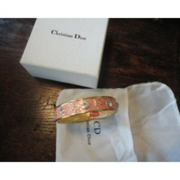 Dior pink enamel bangle bracelet w Swarovski crystals