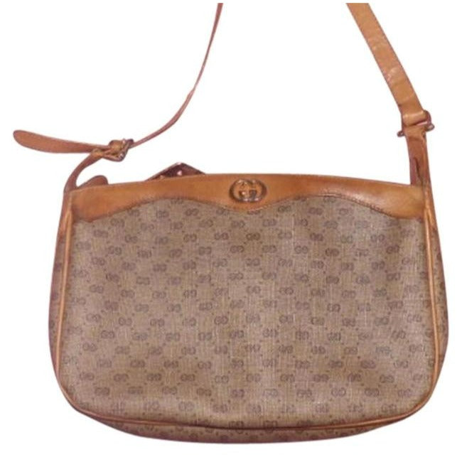 Gucci Vintage Browns Coated Canvas And Leather Shoulder Bag