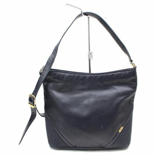 Gucci Vintage Navy Blue Leather With Dimensional Navy Diagonal Stripes Hobo Bag