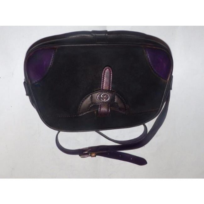 Gucci Vintage Navy Black Suede Purple Leather Satchel