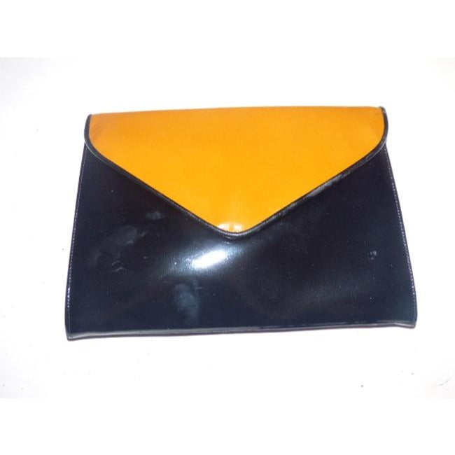 Bally Vintage Pursesdesigner Purses Yellow Ish Orange And Black Patent Leather Shoulder Bag